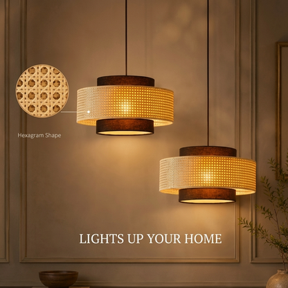 Hexagon cane webbing pendant lamp for hotel