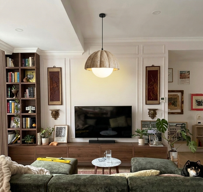 Aura Fluted Dome Pendant Lamp | Handcrafted Wabi-Sabi Hanging Light for Dining & Living Spaces