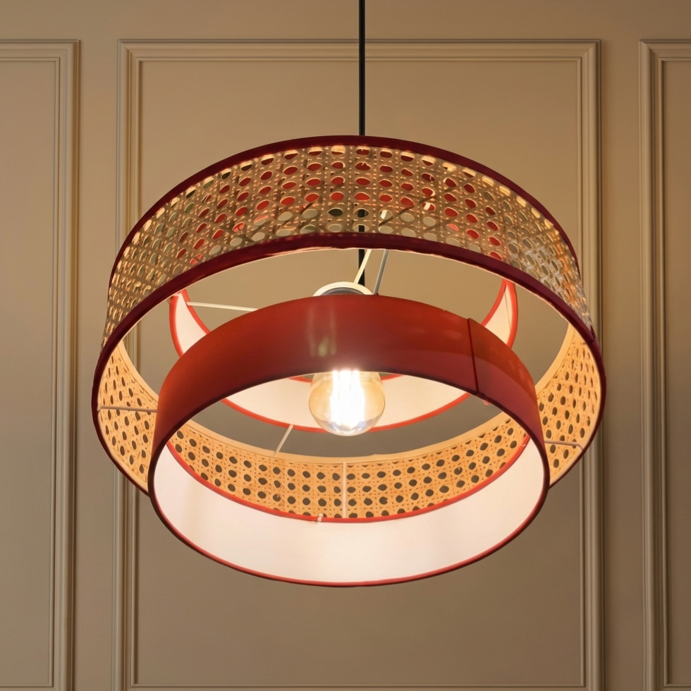 Hexagon cane webbing pendant lamp for hotel