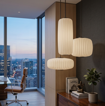Set of 3 minimalist Ribbed Fabric Pendant Hanging Lamps