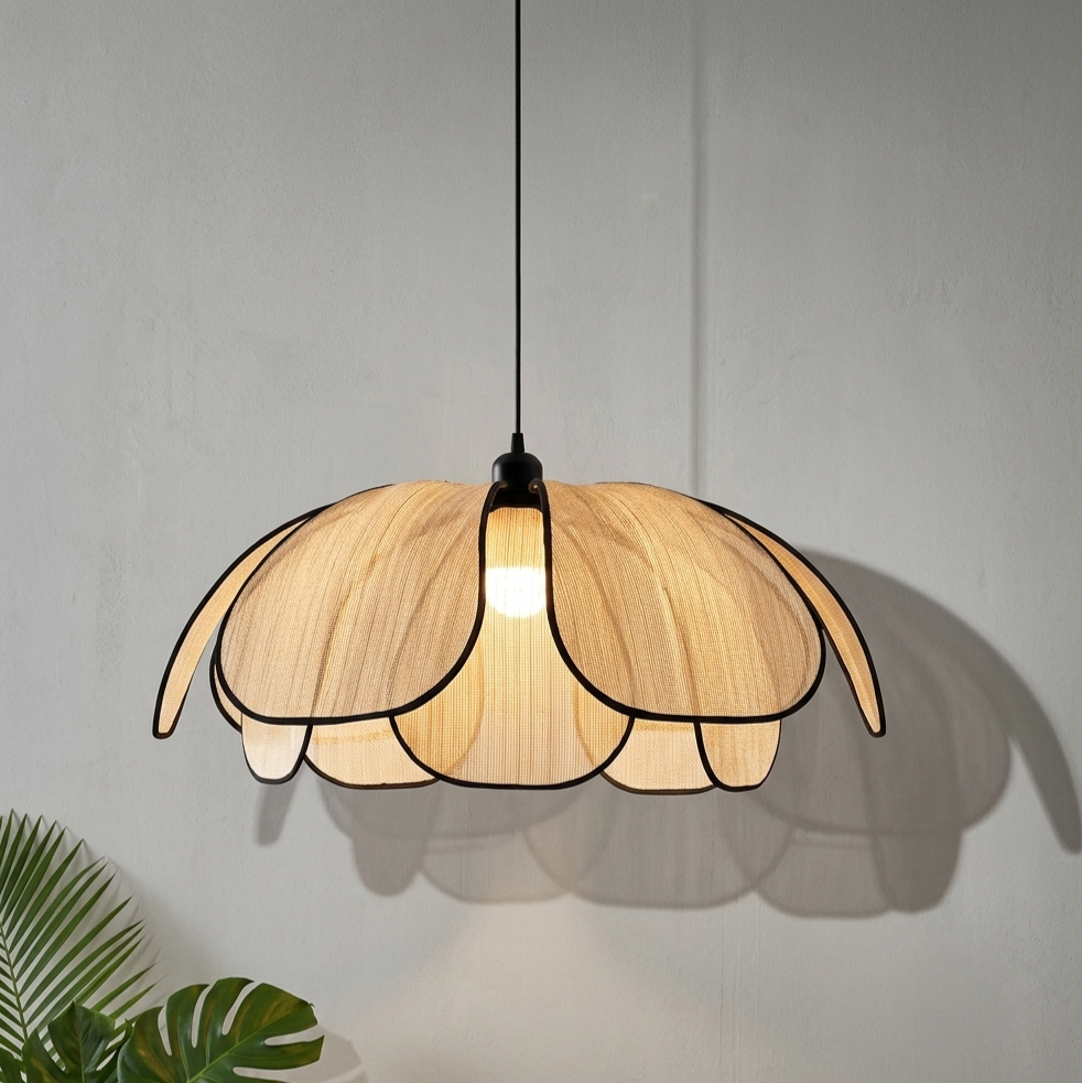 Bloom Fabric Petal Pendant Light | Botanical Woven Hanging Chandelier