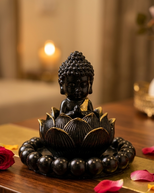 The Nirvana Serenity Set – Handcrafted Buddha Idol with Lotus Diya & Beaded Tray
