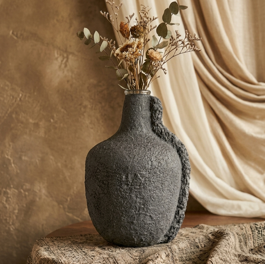 Handcrafted Luxury Textured Decorative Vase | Organic Modern Statement Flower Pot for Home & Living Room Decor