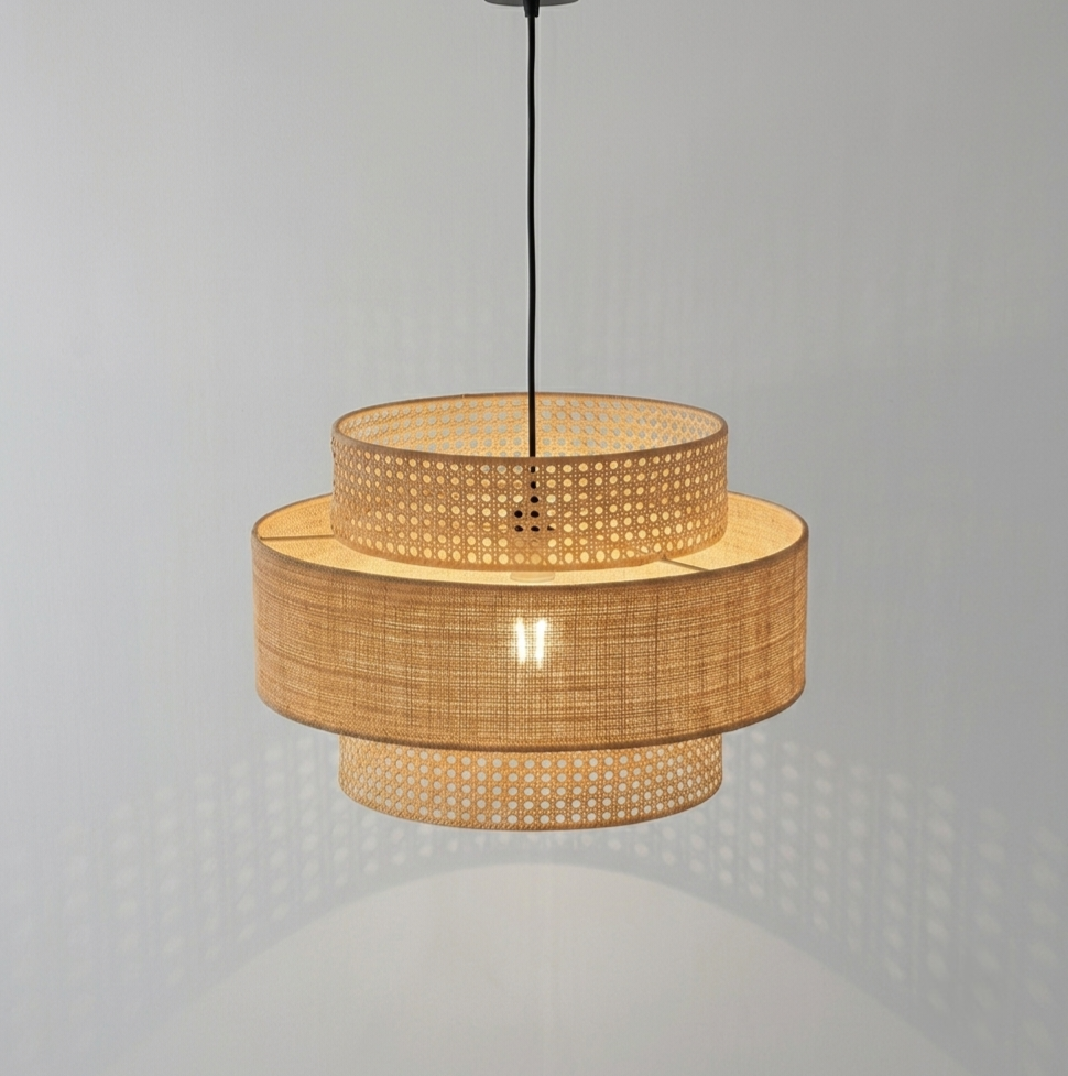 Hexagon cane Webbing Ceiling Lamp| lights for cafés and resorts