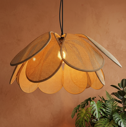 Minimalist Japanese Rattan Hanging Light | Artisan Woven Chandelier WL-3a