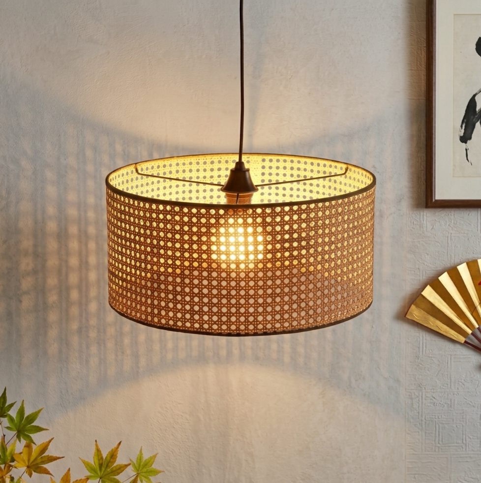 Handcrafted Cane Drum Pendant Light