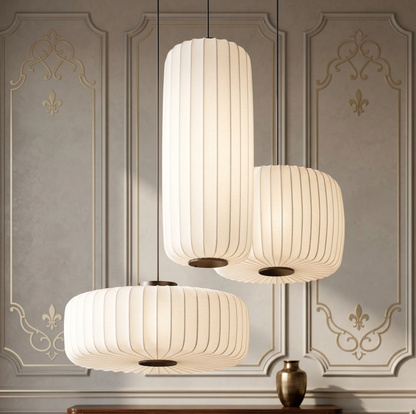 Set of 3 minimalist Ribbed Fabric Pendant Hanging Lamps