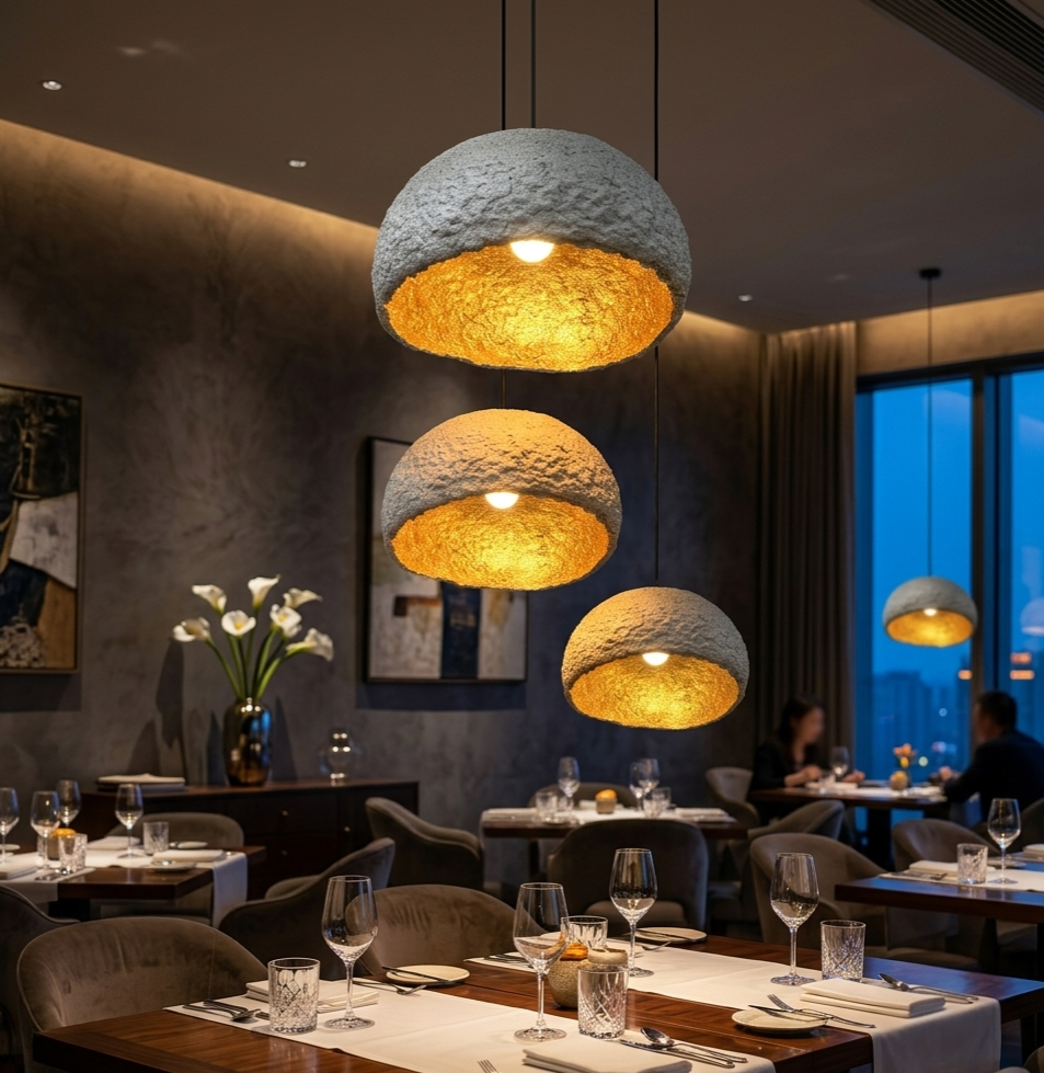 Aurelia Dome Handcrafted Papier Maché & Gilded Gold Pendant Light