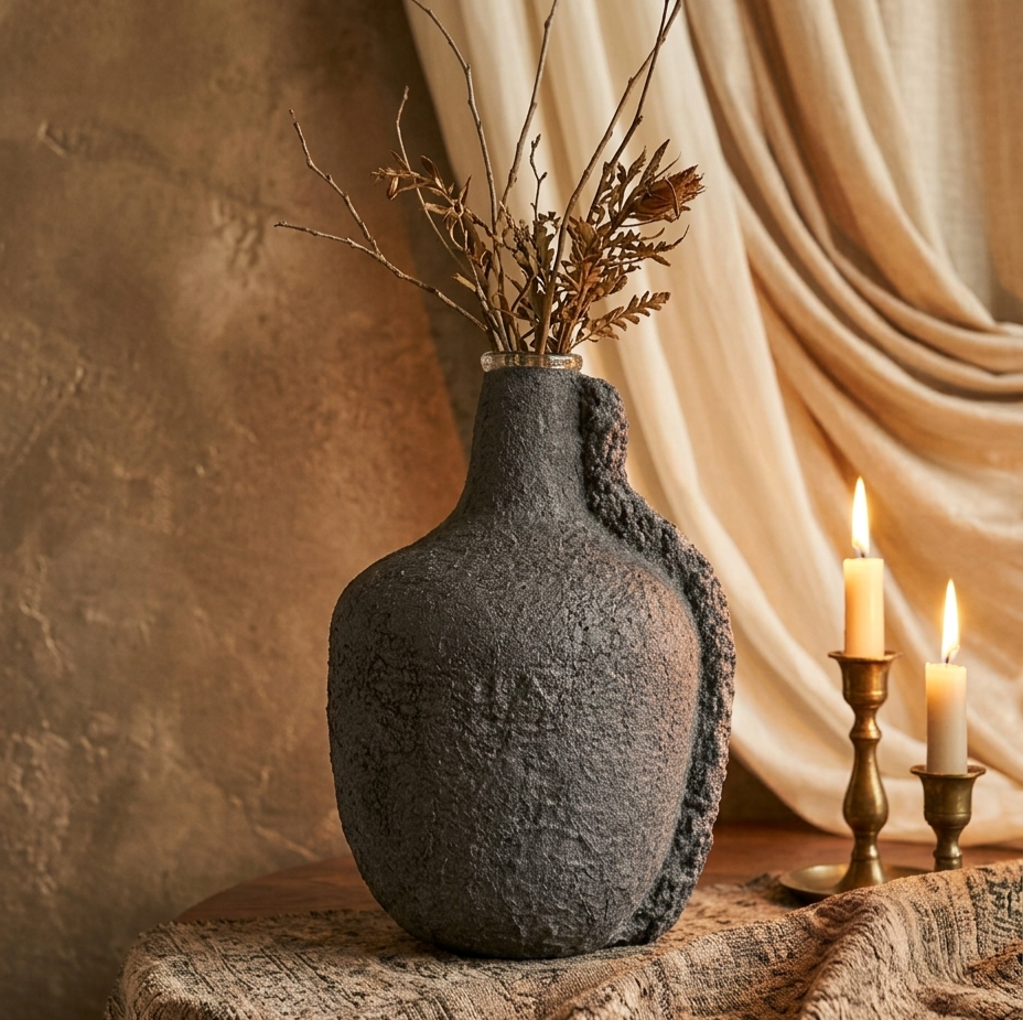 Handcrafted Luxury Textured Decorative Vase | Organic Modern Statement Flower Pot for Home & Living Room Decor