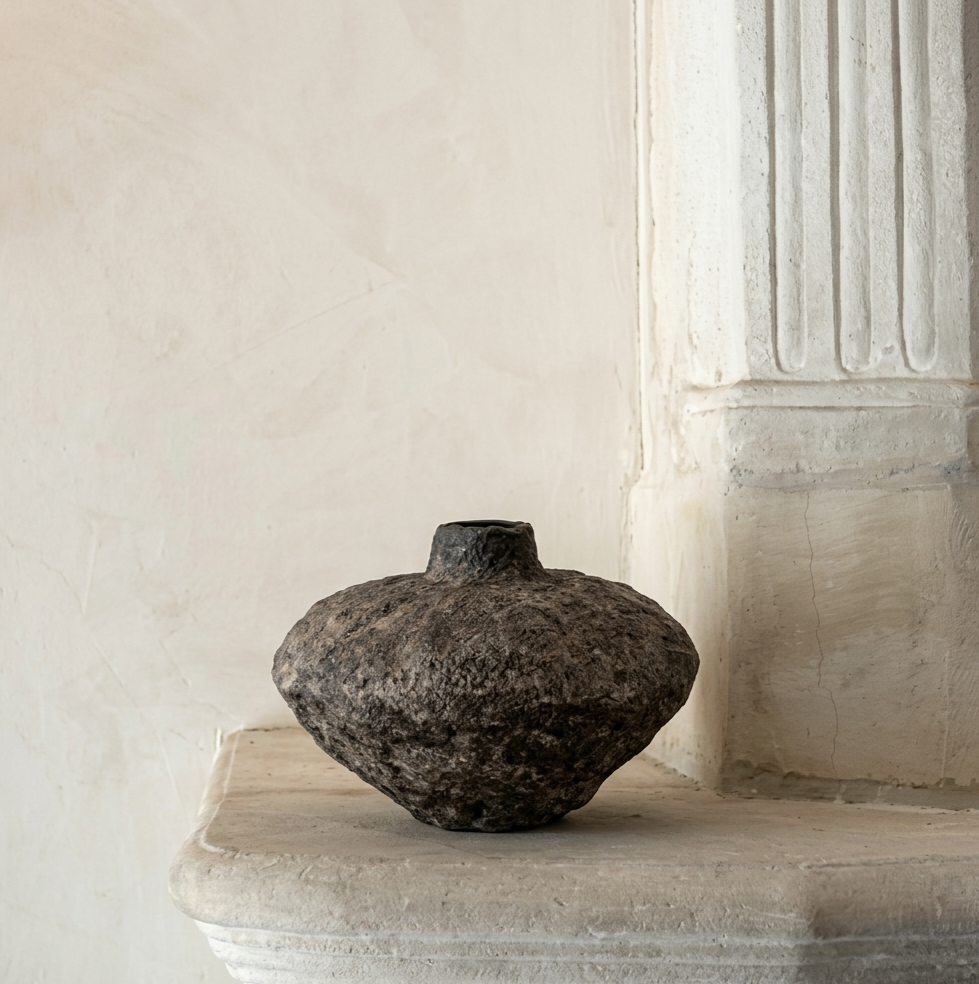 Handcrafted Wabi-Sabi Papier-Mâché Sculptural Vase | Eco-Friendly, Shatterproof Accent Decor