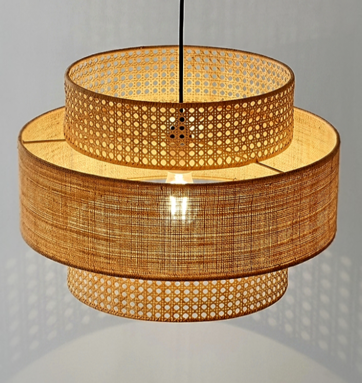 Hexagon cane Webbing Ceiling Lamp| lights for cafés and resorts