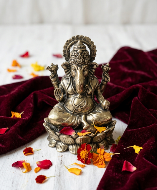 Handcrafted Pure Brass Lakshmi Ganesha Idol for your space.