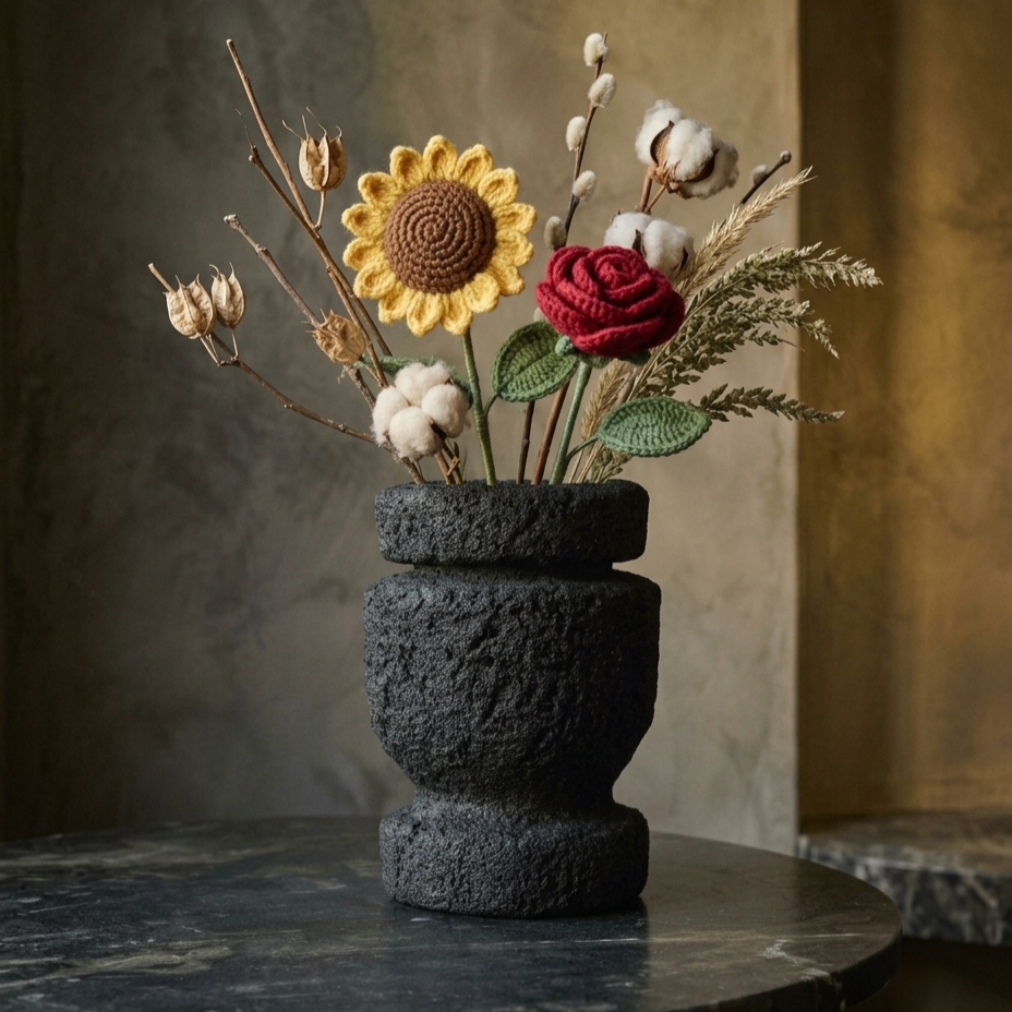 Premium Textured Sculptural Table Centerpiece Vase