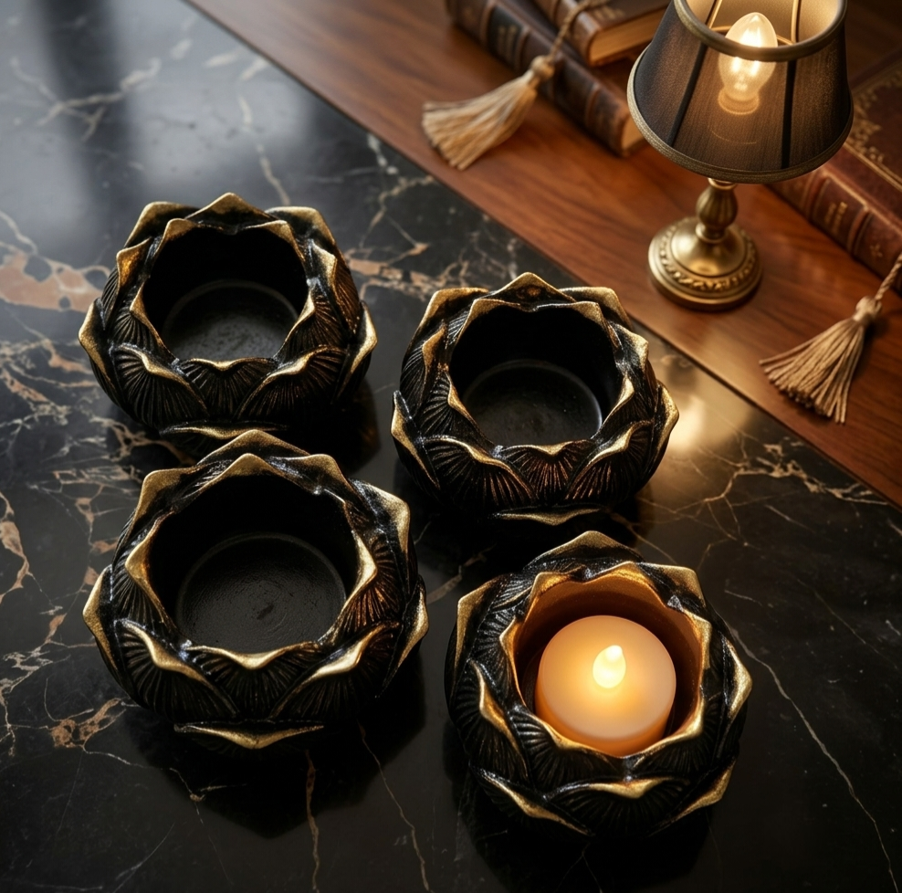 Set of 4 Lotus shape Candle Holders
