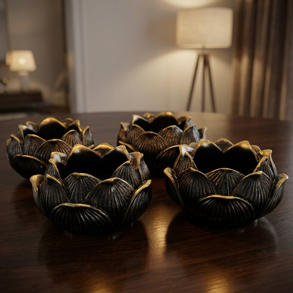 Set of 4 Lotus shape Candle Holders
