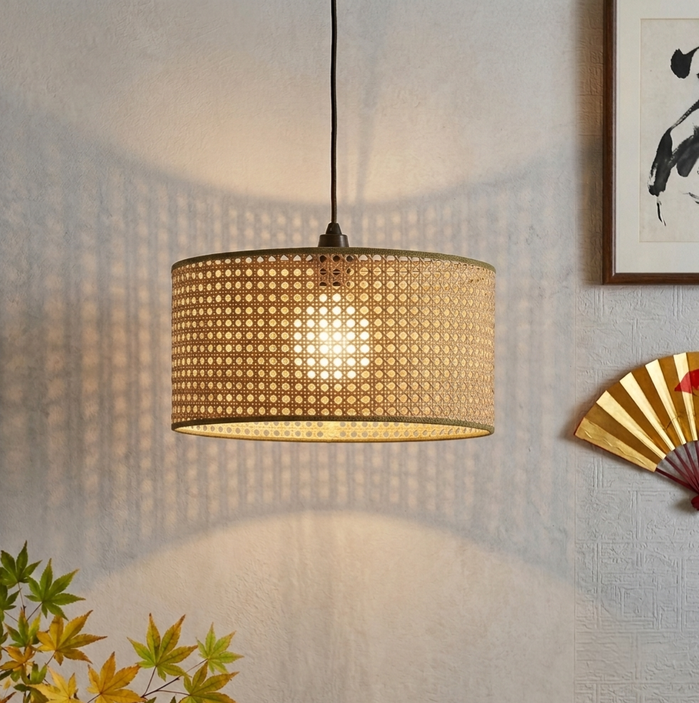Handcrafted Cane Drum Pendant Light