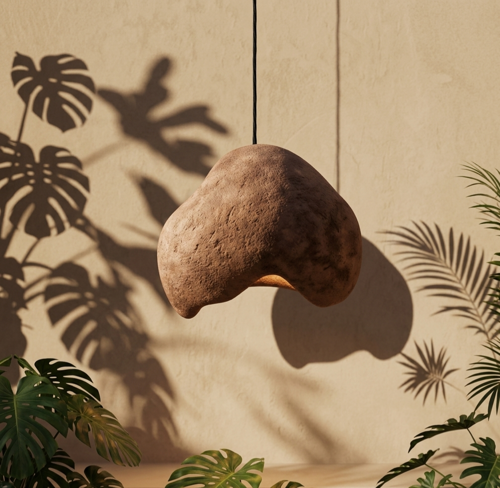 Rock look papier maché pendant light
