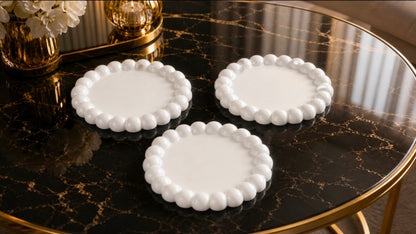 3 Luxury White Glossy Concrete Tray – Handmade Mini Decor Plate