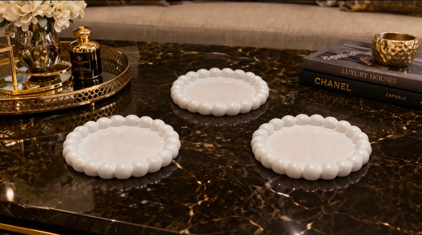 3 Luxury White Glossy Concrete Tray – Handmade Mini Decor Plate
