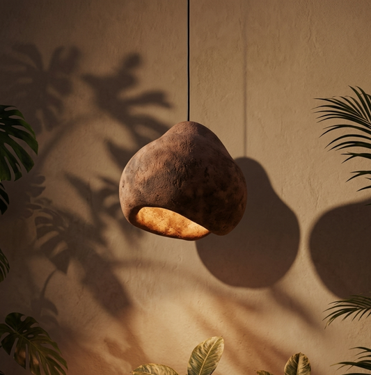 Rock look papier maché pendant light