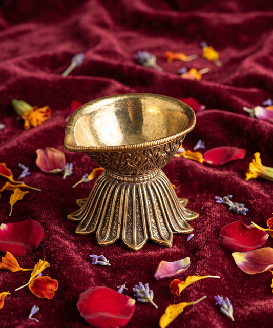 Handcrafted Pure Brass Lotus Diya for Puja & Home Decor (Set of 2)