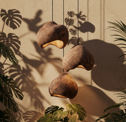 Rock look papier maché pendant light