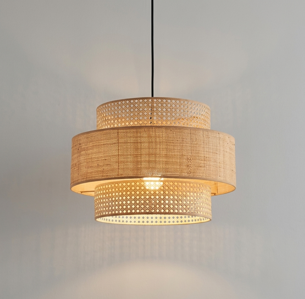 Hexagon cane Webbing Ceiling Lamp| lights for cafés and resorts