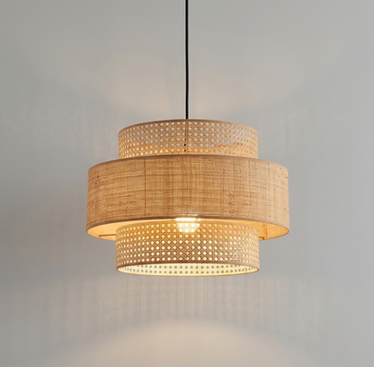 Hexagon cane Webbing Ceiling Lamp| lights for cafés and resorts