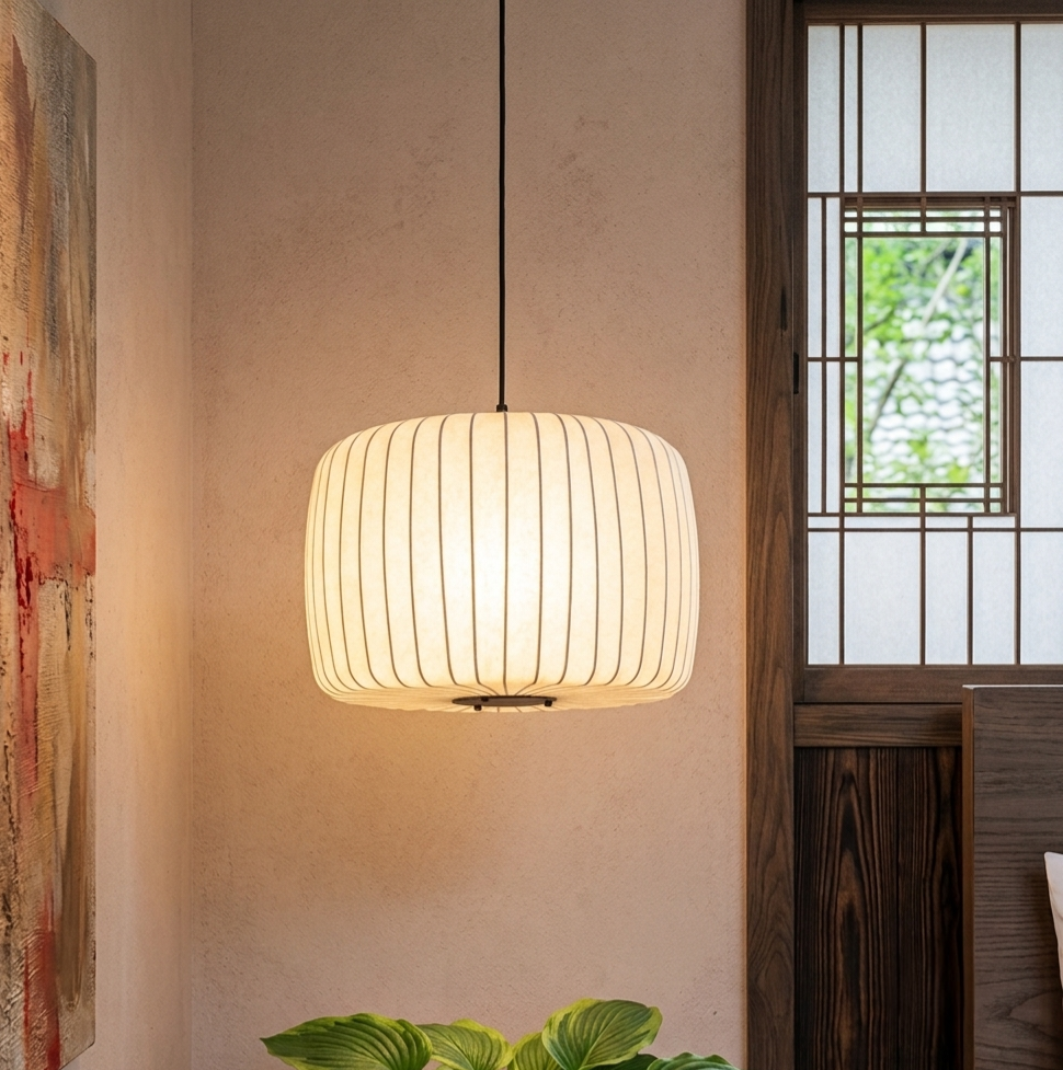 Set of 3 minimalist Ribbed Fabric Pendant Hanging Lamps