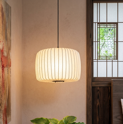 Set of 3 minimalist Ribbed Fabric Pendant Hanging Lamps